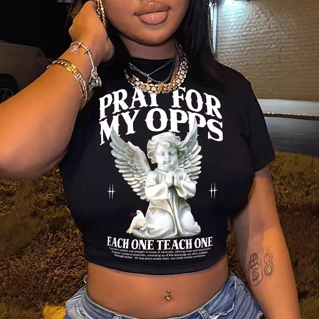 Women'S Fashion Sexy Summer Angel Alphabet Printed Short-Sleeve T-Shirt