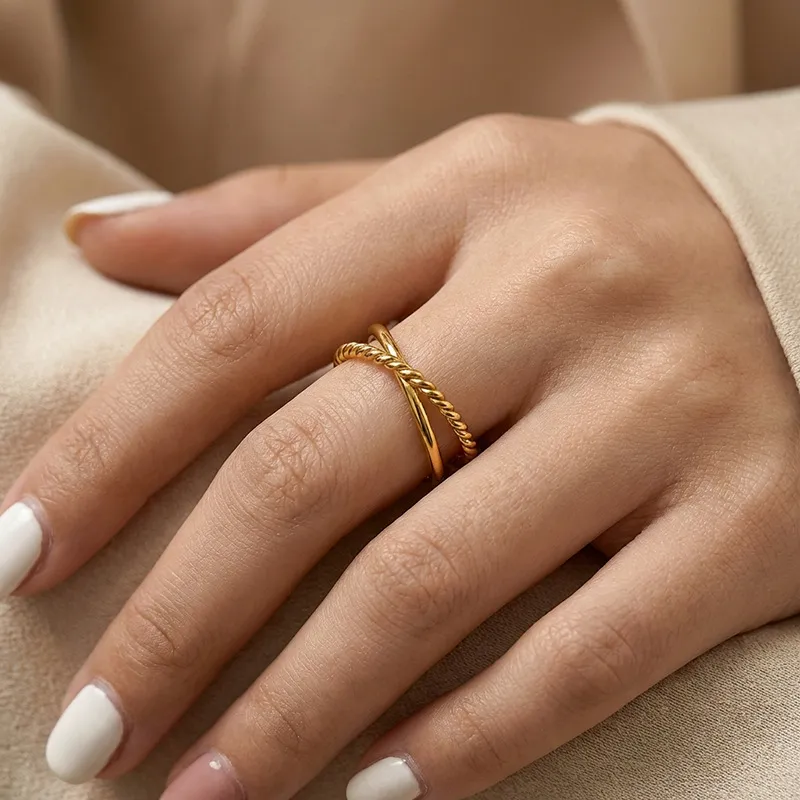 Women Fashion Cross Twist Opening 316L Stainless Steel Ring