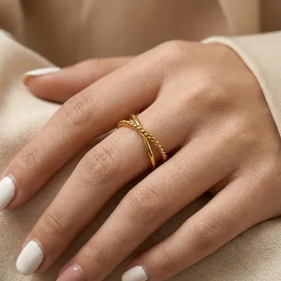 Women Fashion Cross Twist Opening 316L Stainless Steel Ring