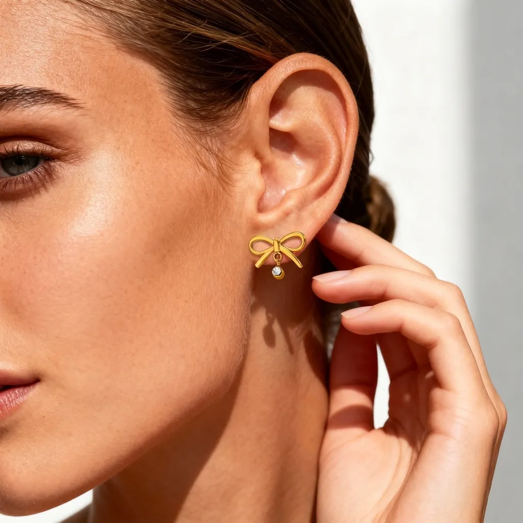 Women Fashion Elegant Bowknot 316L Stainless Steel Earrings
