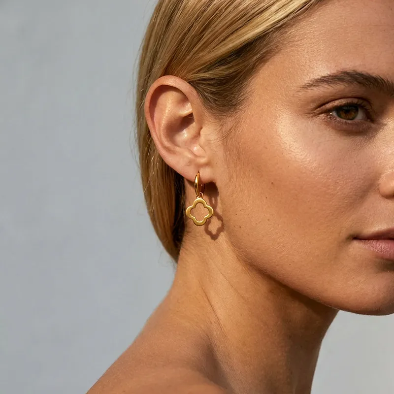 Women Fashion Simple Hollow Four-Leaf Clover 316L Stainless Steel Earrings