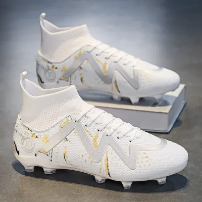 Men Fashion Casual Printed High Top Long Stud Sports Soccer Football Shoes