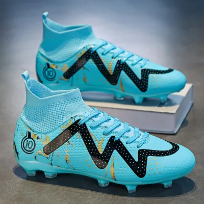 Men Fashion Casual Printed High Top Long Stud Sports Soccer Football Shoes
