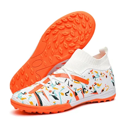 Men Fashion Casual Printed High Top Short Stud Sports Soccer Football Shoes