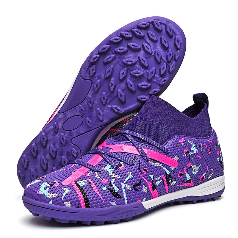 Men Fashion Casual Printed High Top Short Stud Sports Soccer Football Shoes