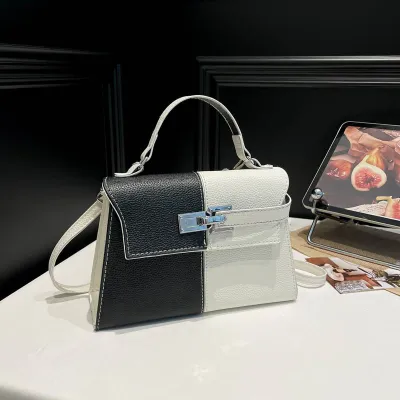 Women Fashion Casual Contrast Color Stitching PU Small Square Handbag