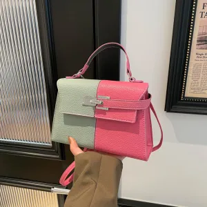 Women Fashion Casual Contrast Color Stitching PU Small Square Handbag