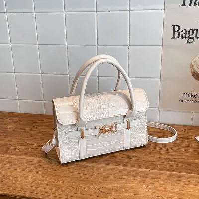 Women Fashion Simple Solid Color Stone Pattern Small Square Handbag