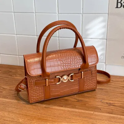 Women Fashion Simple Solid Color Stone Pattern Small Square Handbag