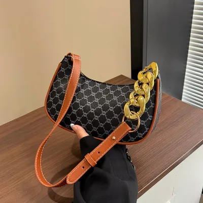 Women Fashion Retro Printed Chain Shoulder Bag