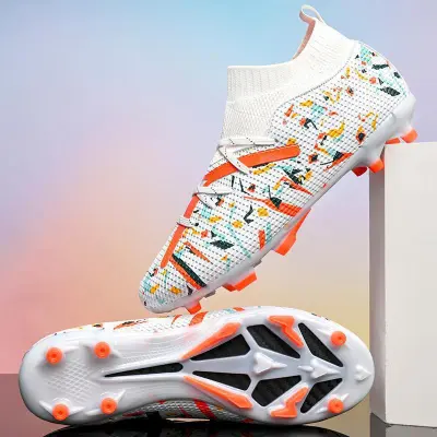 Men Fashion Casual Printed High Top Long Stud Sports Soccer Football Shoes