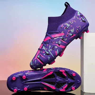 Men Fashion Casual Printed High Top Long Stud Sports Soccer Football Shoes