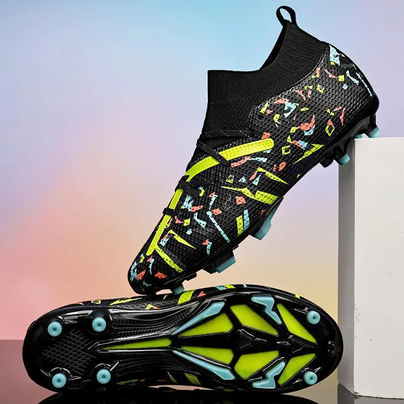 Men Fashion Casual Printed High Top Long Stud Sports Soccer Football Shoes