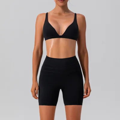 Women Fashion Summer Solid Color Quick-Dry Bra Tight Shorts Yoga Sports Two-Piece Set