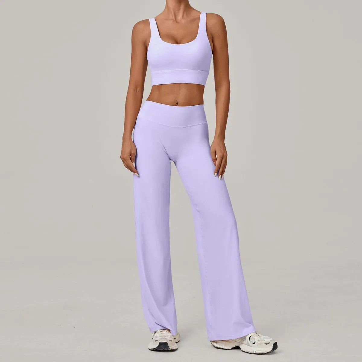 Women Fashion Solid Color Backless Bra Straight Pants Quick-Drying Yoga Sports Two-Piece Set