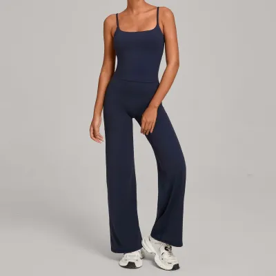 Women Fashion Simple Solid Color Camisole High Waist Pants Yoga Sports Two-Piece Set