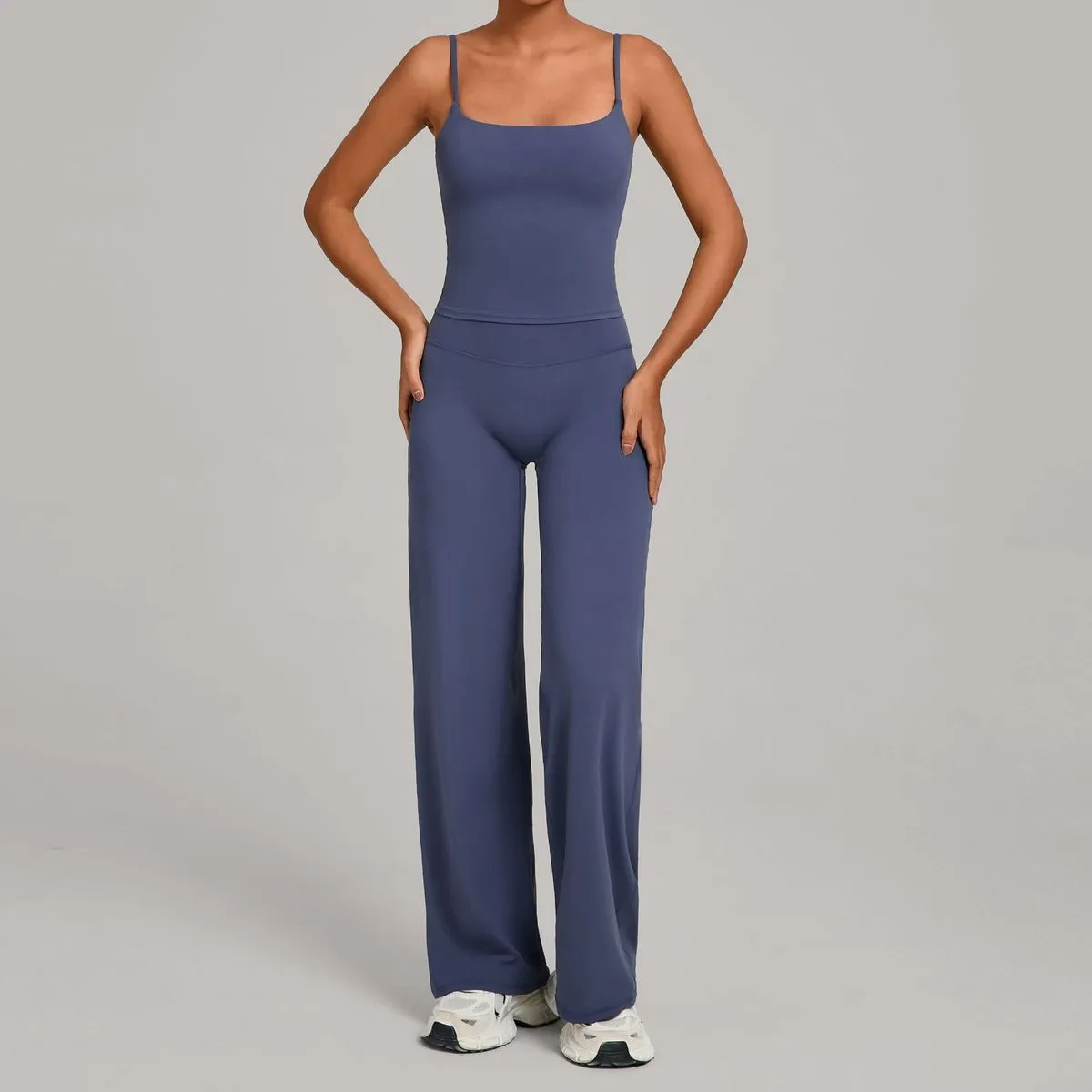 Women Fashion Simple Solid Color Camisole High Waist Pants Yoga Sports Two-Piece Set