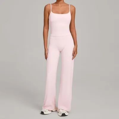 Women Fashion Simple Solid Color Camisole High Waist Pants Yoga Sports Two-Piece Set