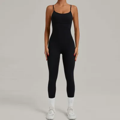 Women Fashion Solid Color Cross Backless Adjustable Tight Yoga Sports Juumpsuits