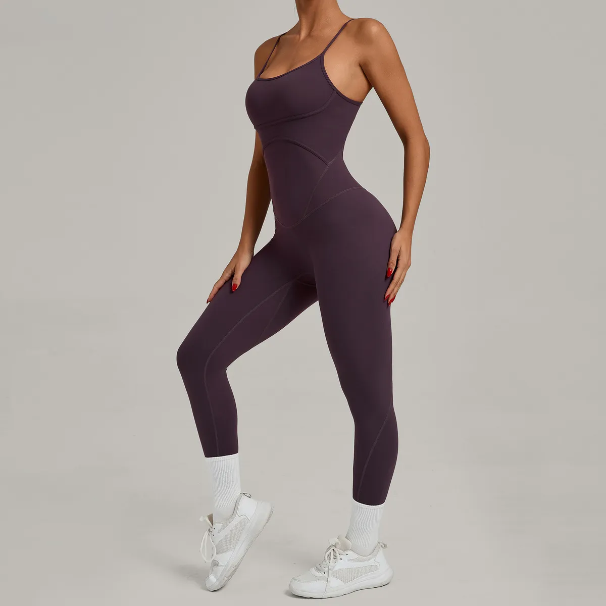 Women Fashion Solid Color Cross Backless Adjustable Tight Yoga Sports Juumpsuits