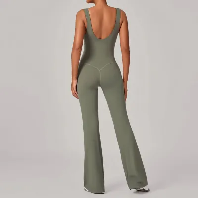 Women Fashion Solid Color Sleeveless Tight Yoga Sports Jumpsuits