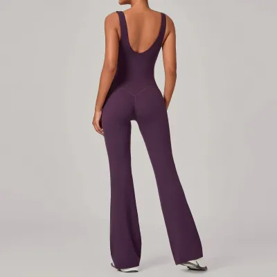 Women Fashion Solid Color Sleeveless Tight Yoga Sports Jumpsuits