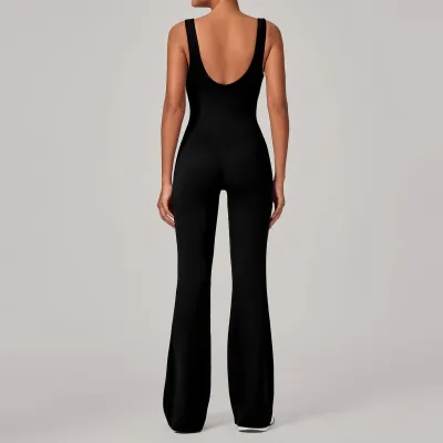 Women Fashion Solid Color Sleeveless Tight Yoga Sports Jumpsuits