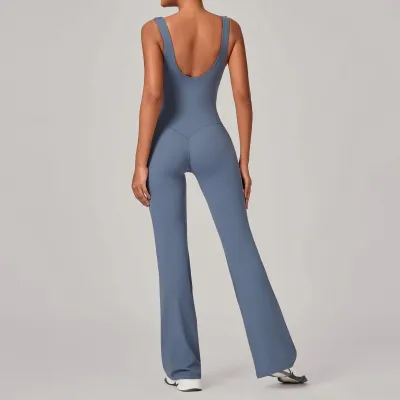 Women Fashion Solid Color Sleeveless Tight Yoga Sports Jumpsuits