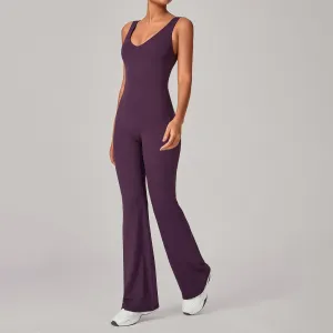 Women Fashion Solid Color Sleeveless Tight Yoga Sports Jumpsuits