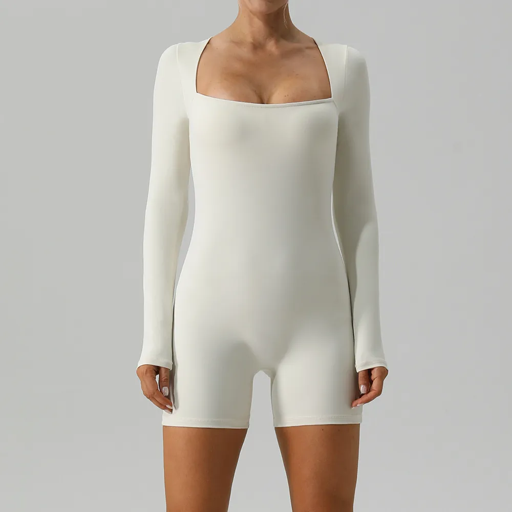 Women Fashion Simple Solid Color Long Sleeve Tight Yoga Sports Rompers