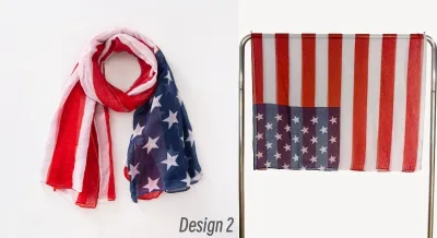 Women Fashion Retro Independence Day Star Stripe Yarn Scarf