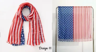 Women Fashion Retro Independence Day Star Stripe Yarn Scarf