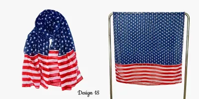 Women Fashion Retro Independence Day Star Stripe Yarn Scarf