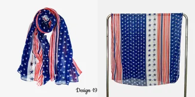 Women Fashion Retro Independence Day Star Stripe Yarn Scarf