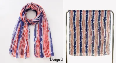 Women Fashion Retro Independence Day Star Stripe Yarn Scarf