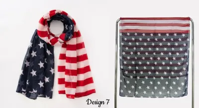 Women Fashion Retro Independence Day Star Stripe Yarn Scarf