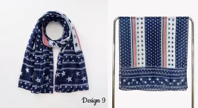 Women Fashion Retro Independence Day Star Stripe Yarn Scarf