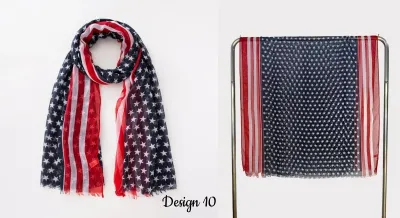 Women Fashion Retro Independence Day Star Stripe Yarn Scarf