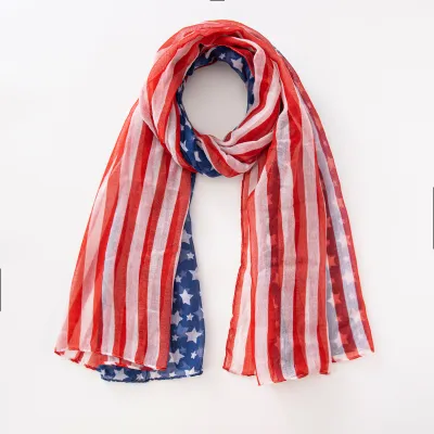 Women Patriotic American Flag Breathable Long Scarf