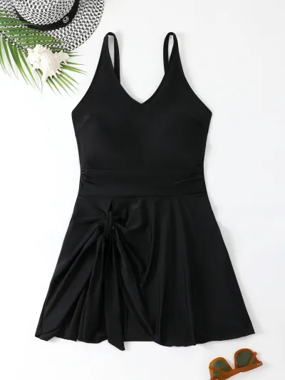 Women Fashion Sexy Plus Size Solid Color Sleeveless One-Piece Swimsuit