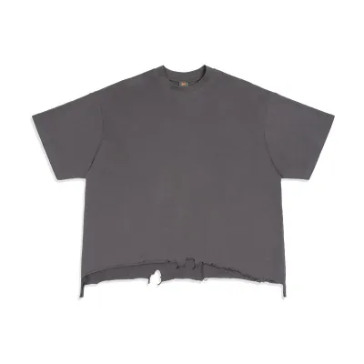 Men's Fashion Casual Solid Color Cotton Irregular Short Sleeve T-Shirt Loose Fit