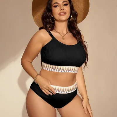 Women Fashion Sexy Plus Size Printed High Waist Bikini Swimsuit