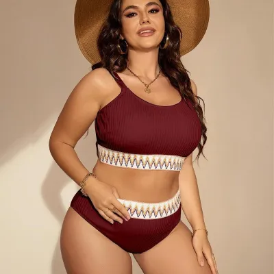 Women Fashion Sexy Plus Size Printed High Waist Bikini Swimsuit