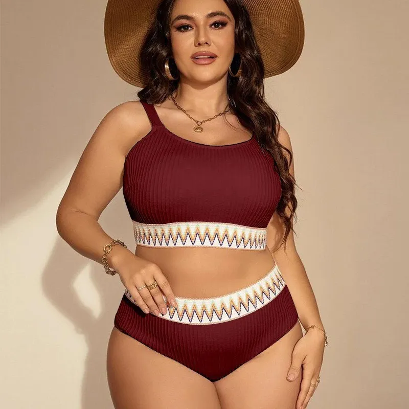 Women Fashion Sexy Plus Size Printed High Waist Bikini Swimsuit