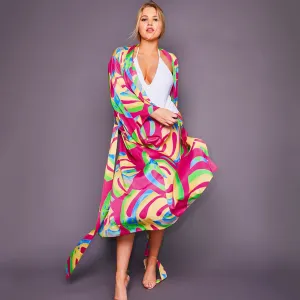 Women Fashion Casual Vacation Bright Printed Long-Sleeve Loose Beach Swimsuit Cover-Ups