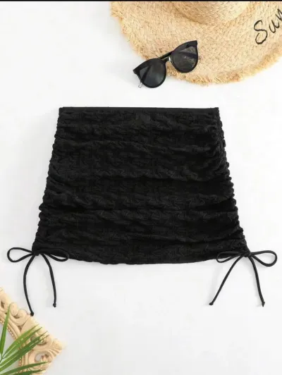 Women Fashion Sexy Solid Color Mesh Drawstring Beach Swimsuit Cover-Ups