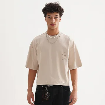 Men's Fashion Casual Summer Cotton Solid Color Hollow-Out Short Sleeve T-Shirt