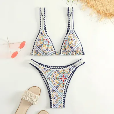Women Fashion Sexy Flower Printed Bikini Swimsuit
