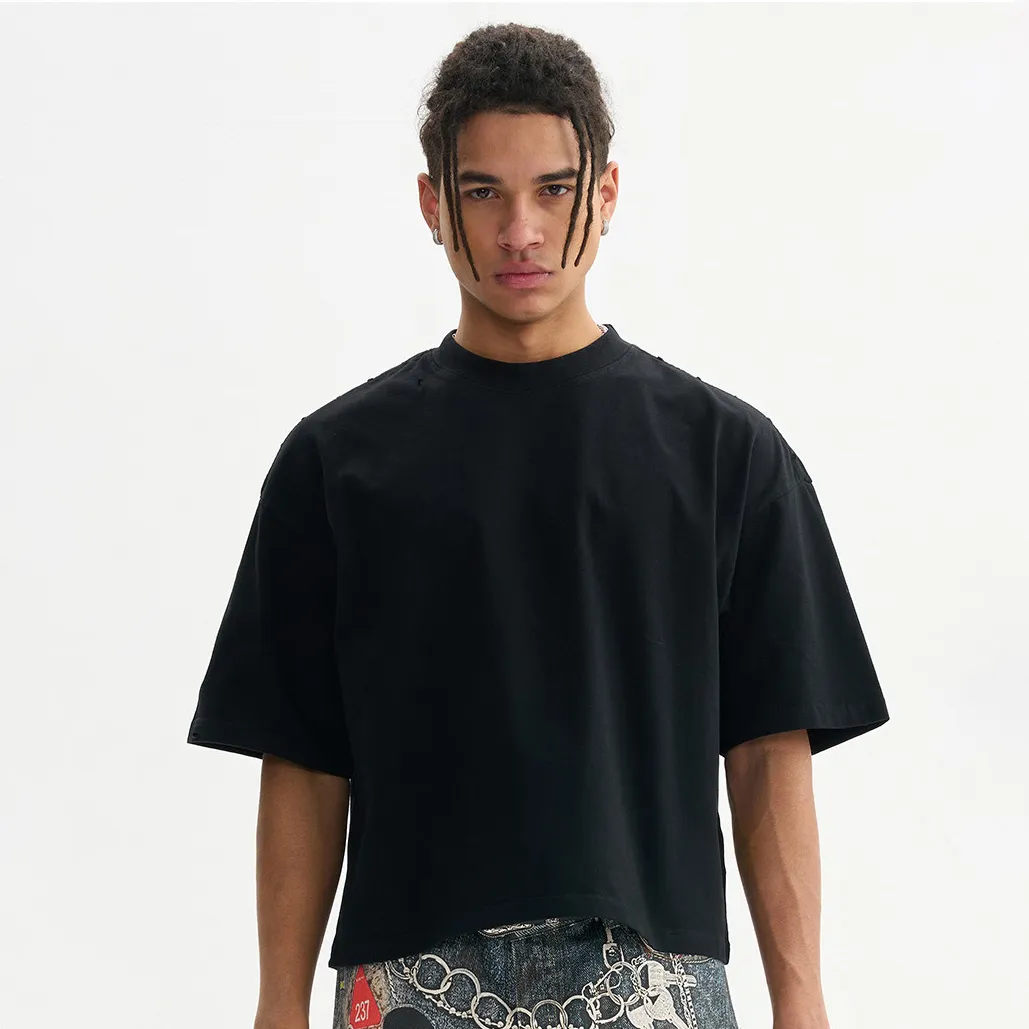 Men's Fashion Casual Summer Solid Color Cotton Hollow-Out Short Sleeve T-Shirt