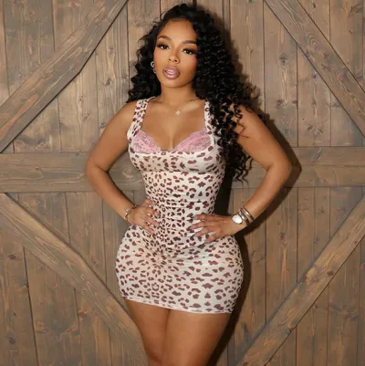 Women Fashion Sexy Summer Leopard Lace Stitching Square Neck Sleeveless Tight Dress